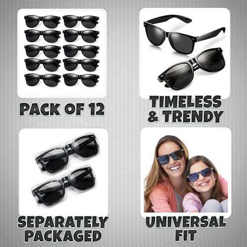 Black Sunglasses Bulk - Premium Retro Party Sunglasses for Birthdays, Weddings, Bachelorette, Bachelor, Photo Booth Prop